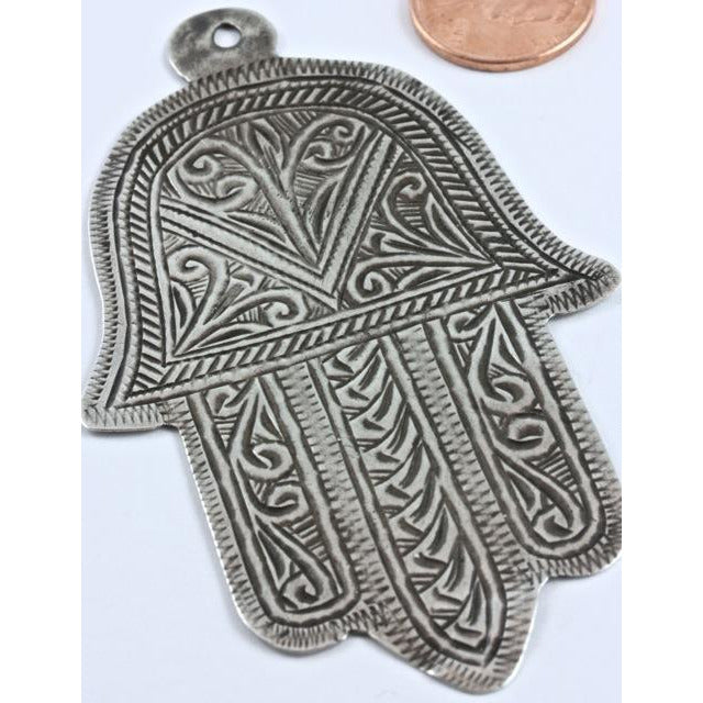 Large Silver Large Hallmarked 1925 Hamsa Pendant, Morocco