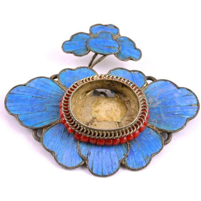 Blue Kingfisher Flower Pendant, Antique, China - P171