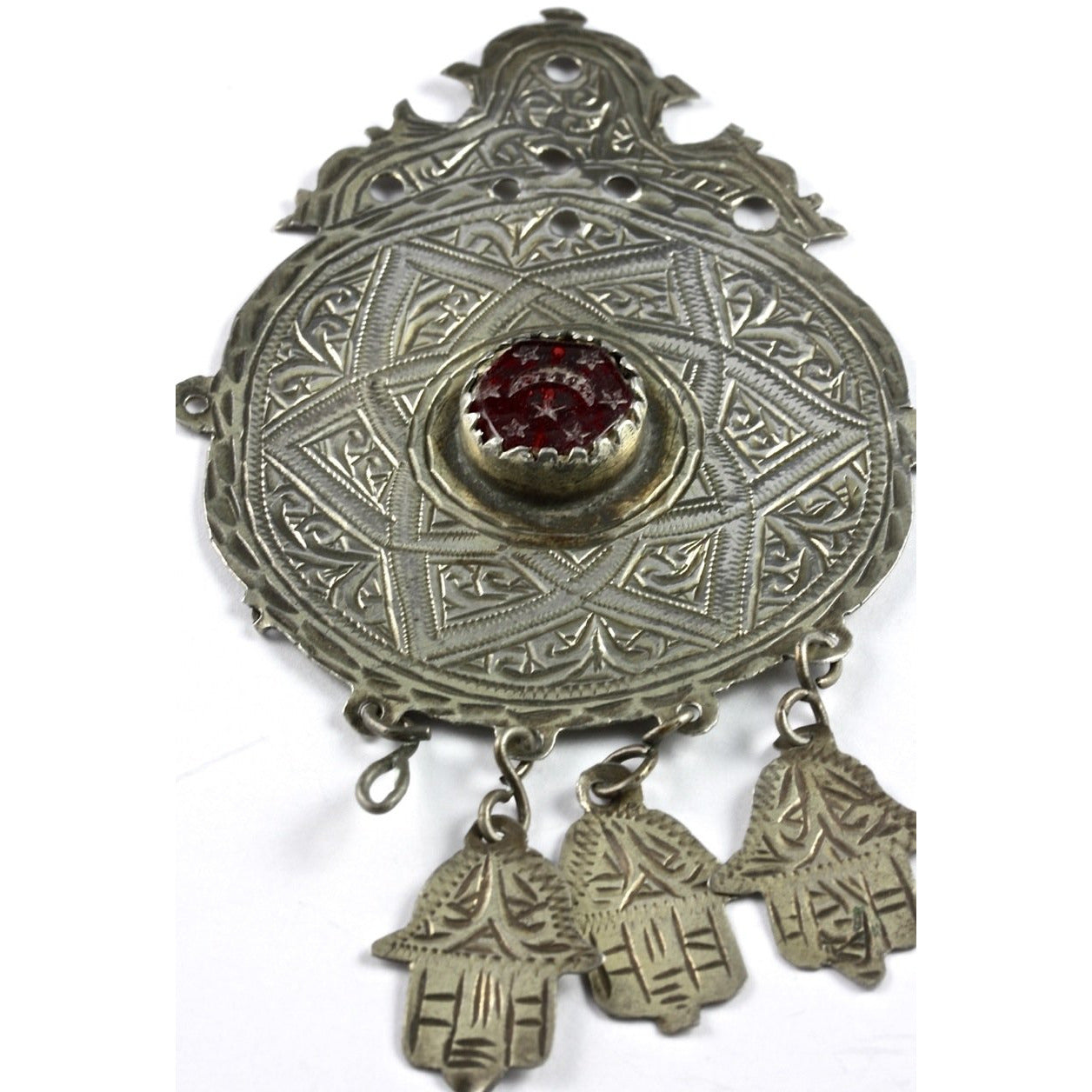 Moroccan Berber Silver Head Ornament with Hanging Hamsas