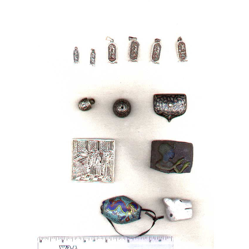 Old Egyptian silver pendants, group of 6 (top row)