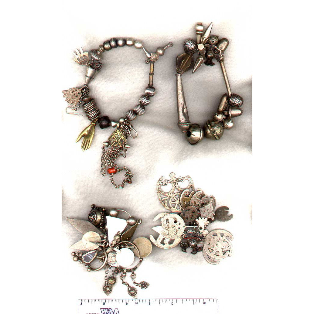 Old and antique silver, collection of beads and pendants, Middle East