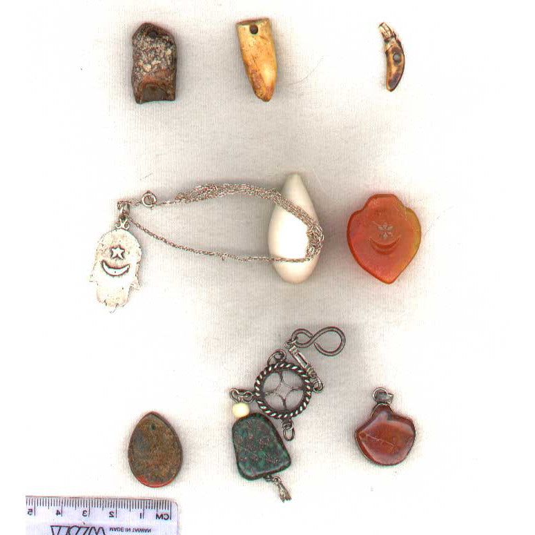 3 pendants - one one silver chain, right pendant - old carnelian