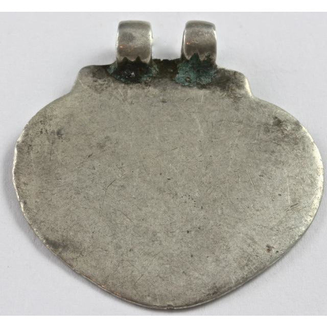 Antique Silver Worn Floral Spade-Shaped Pendant, India