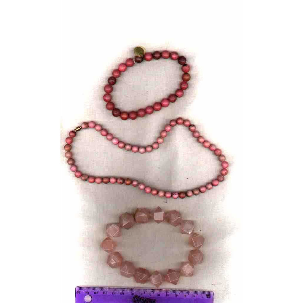 Strand, stone beads, pink and red