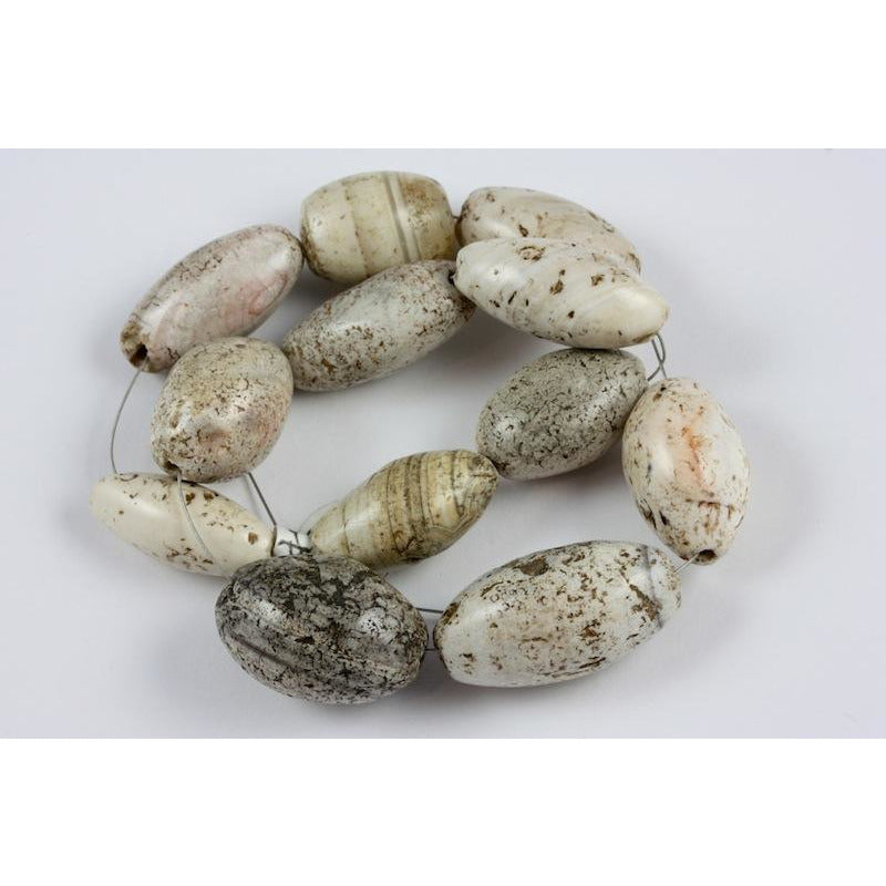 Striped and Speckled Stone Beads, Antique