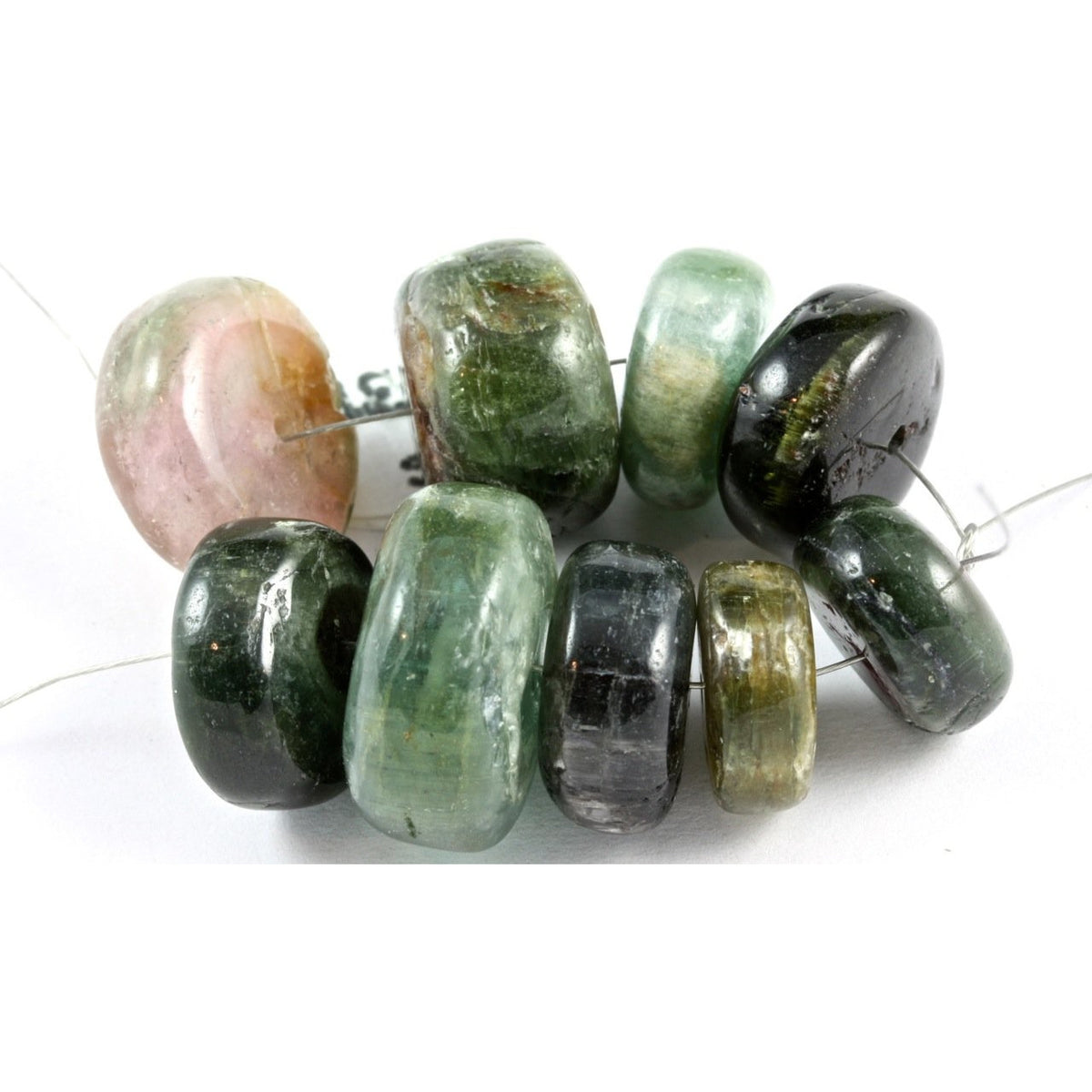 Green, Pink and Black Tourmaline beads, Antique