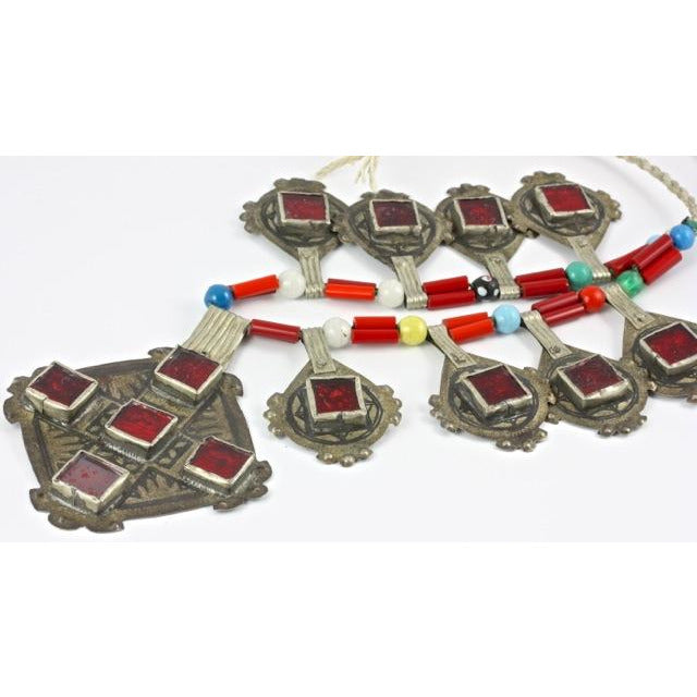 Moroccan Soussi Nielloand Red Glass Necklace, High Atlas Region 